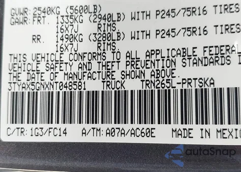 2022 Toyota Tacoma Sr5 из США, поврежденный, VIN 3TYAX5GNXNT048581